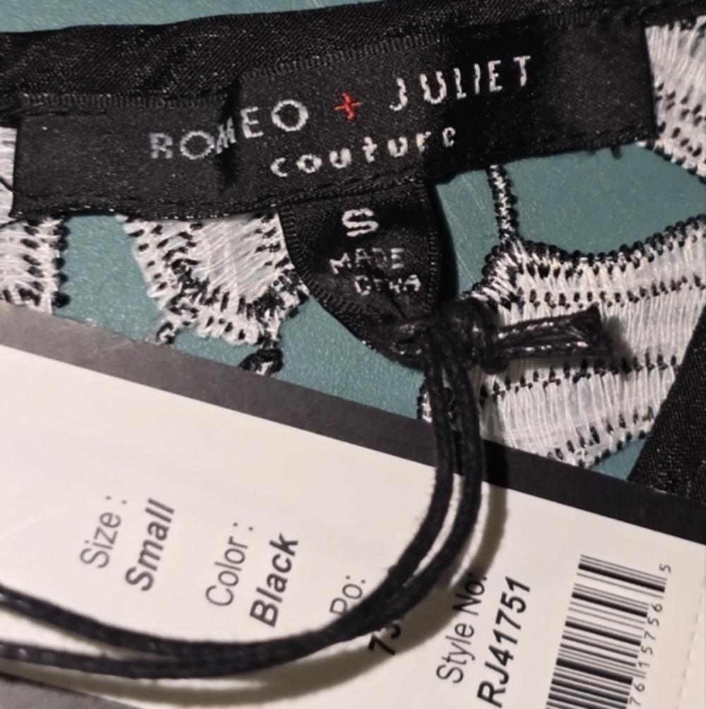 Romeo & Juliet Floral Lace Sheath‎ Dress Black White Blue Knee Length Size Small - Picture 15 of 16